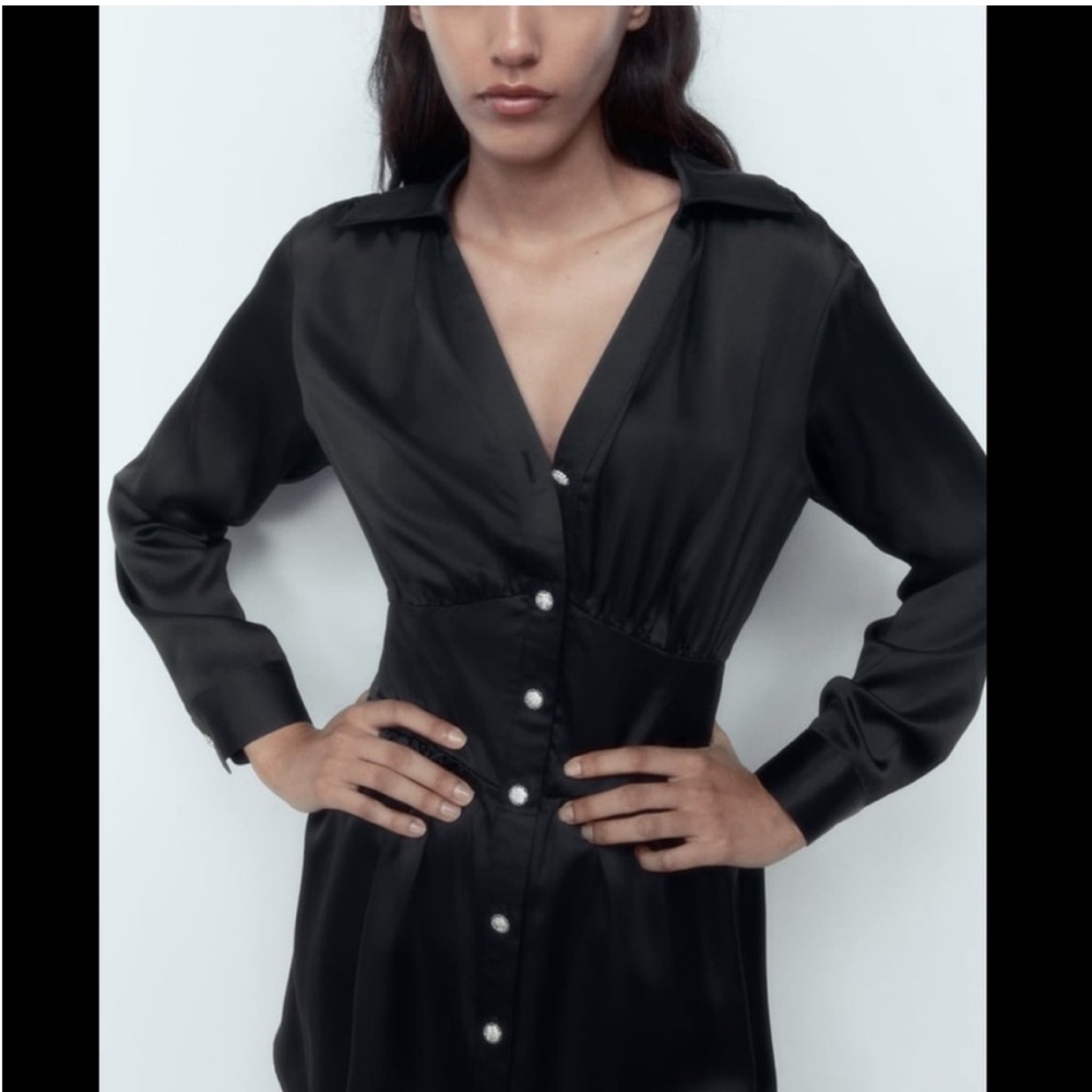 NWT Zara JEWEL BUTTON SATIN EFFECT MINI DRESS